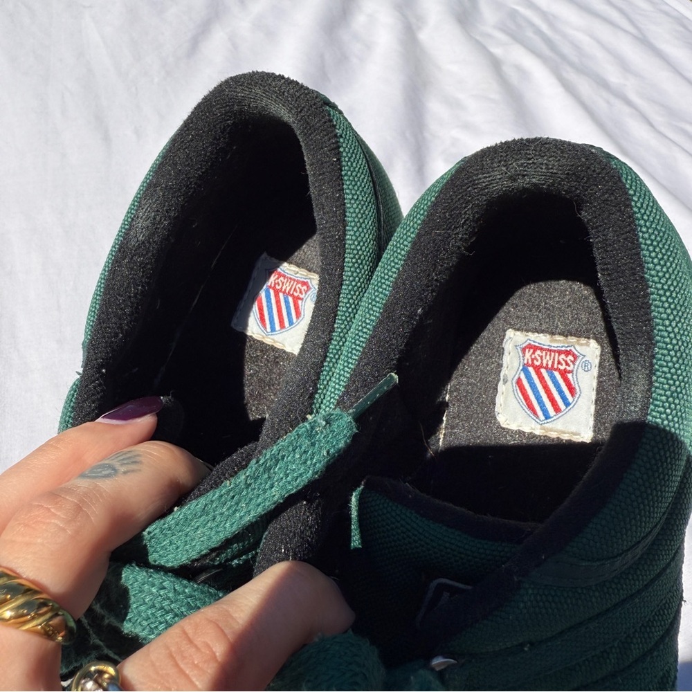 Vintage K-Swiss Men’s Sneakers Green Canvas Size 10 Retro Shield Logo - Picture 5 of 8
